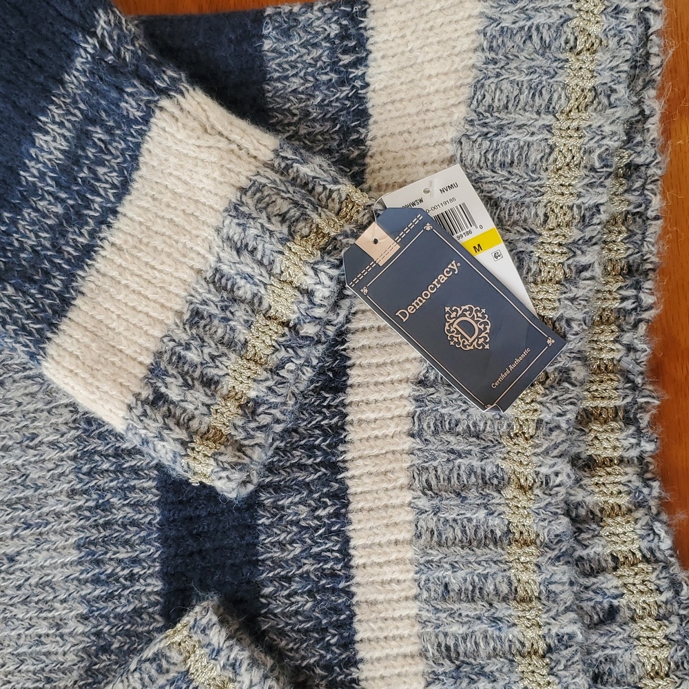 Democracy Blue/Cream Striped Sweater Medium